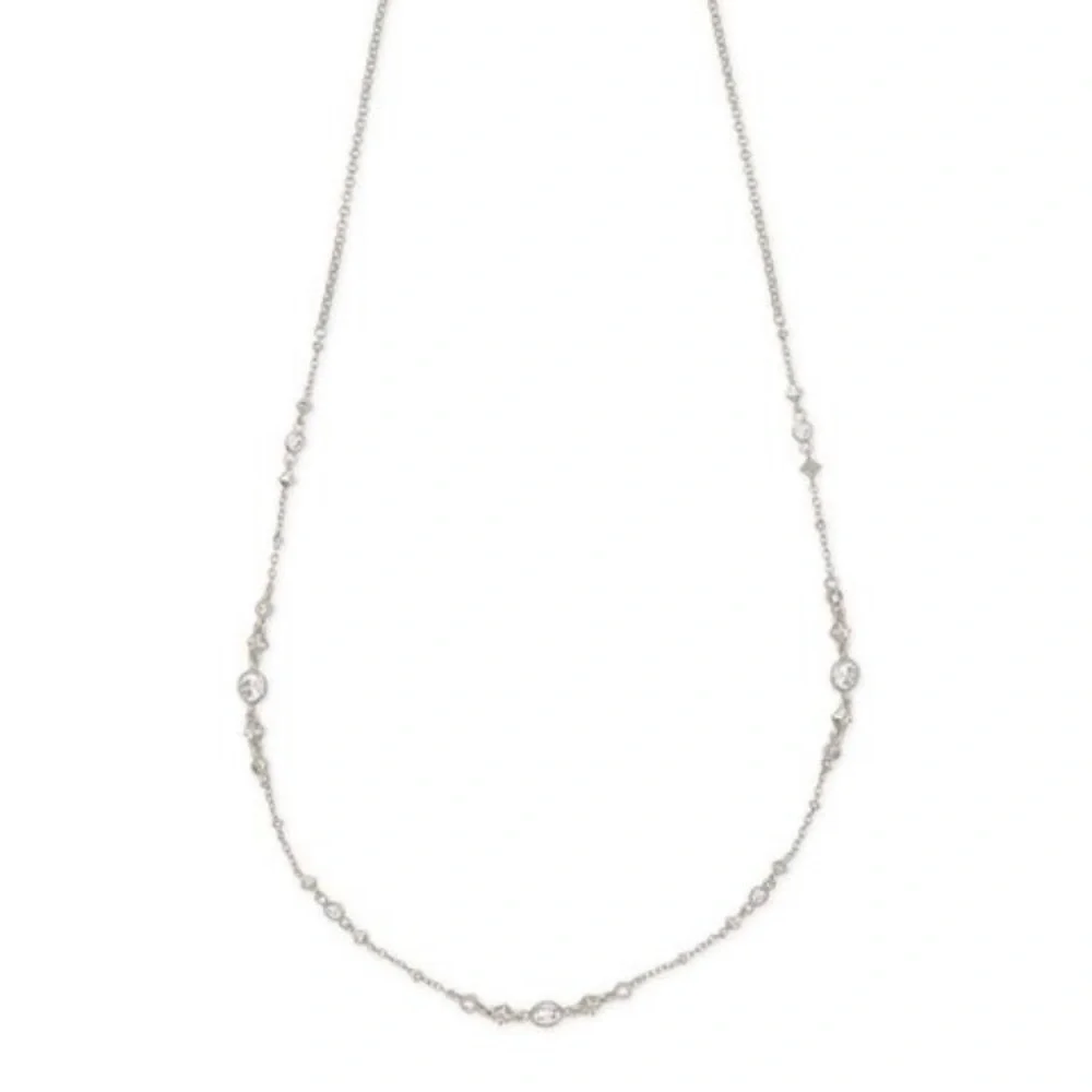 SILVER Kendra Scott Winifred Necklace Cubic Zirconia Adjustable Lariat - Picture 5 of 6